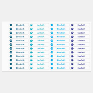 Étiquettes Blue Paw Print Personalized Kids Name Labels