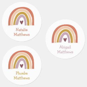 Étiquettes Boho Rainbow Blush Peach Mustard Nom étanche