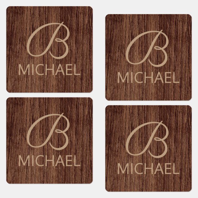 Étiquettes Bois Bois Bois Bois Bois Avec Monogramme Nom Perso (Groupe)