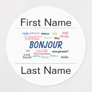 Étiquettes Bonjour Bonjour Nom de fête Modèle Langues du mond