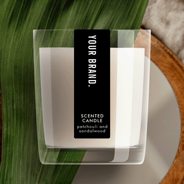 Étiquettes Bougie noire minimale Pot mince vertical étanche (Minimalist black vertical candle jar rectangle label with stylish fonts and simple layout)