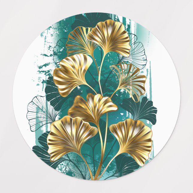 Étiquettes Branche avec Feuilles d'or Ginko Biloba (Design 1)