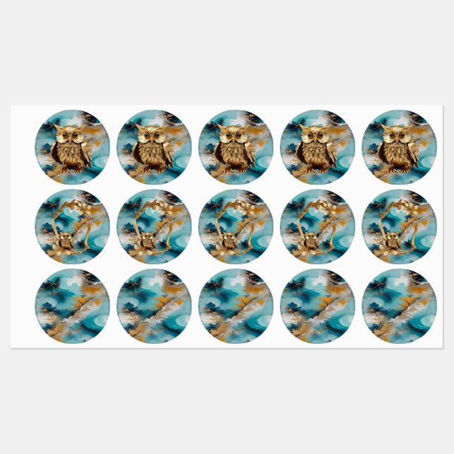 Étiquettes bronze Abstrait, style baroque bleu or (Feuille)