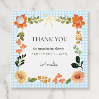Étiquettes Cadeau 002 Cerulean Blue Floral Gingham Baby Shower