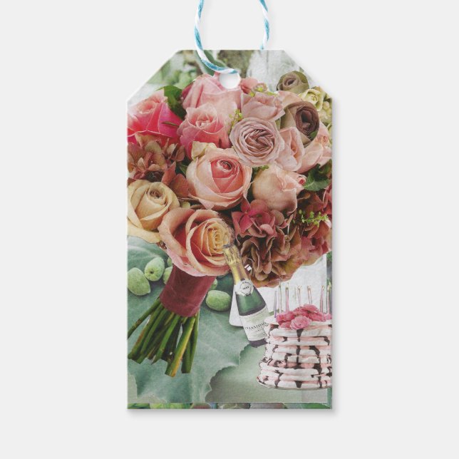 Étiquettes-cadeau 10 Tags cadeaux avec Rose, Champagne (Devant)
