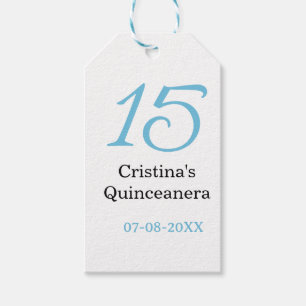 Étiquettes-cadeau 15e anniversaire de quinceanera bleu noir lettre n