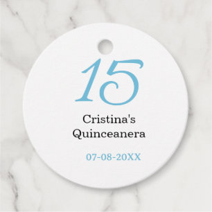 Étiquettes Cadeau 15e anniversaire de quinceanera bleu noir lettre n