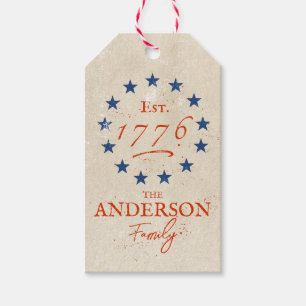 Étiquettes-cadeau 1776 Étoiles Américaines et Nom de Famille