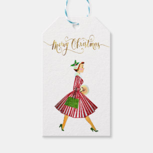 Étiquettes-cadeau 1950 Vintage Noël femme Joyeux Noël