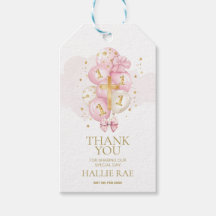 1er anniversaire rose et Merci du baptême Favorise
