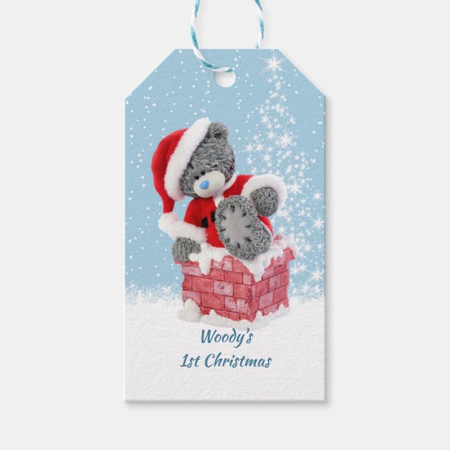 Étiquettes-cadeau 1er Noël de bébé, Père Noël Teddy Bear (Devant)