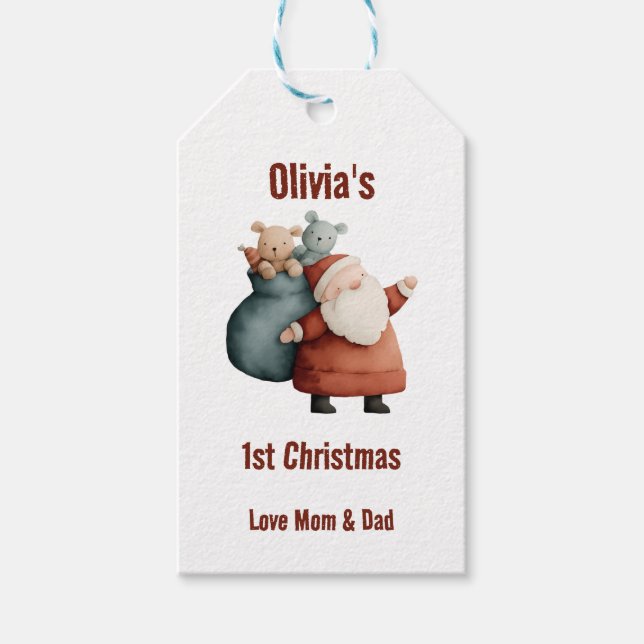 Étiquettes-cadeau 1er Noël de bébé personnalisé Père Noël (Devant)