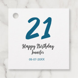 Étiquettes Cadeau 21 ans audacieux lettre bleue simple minimum