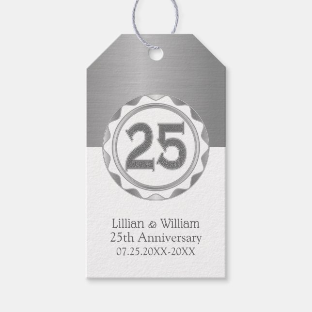 Étiquettes-cadeau 25e anniversaire d'argent personnalisé (Devant)