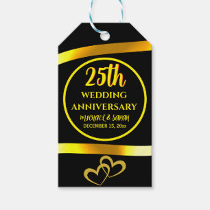 Étiquettes-cadeau 25e anniversaire du Mariage d'or noir Coeur modern