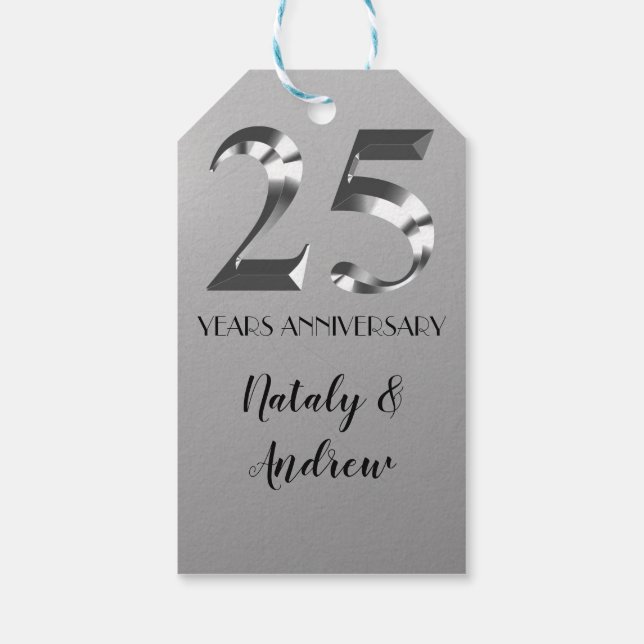Étiquettes-cadeau 25e anniversaire Mariage d'argent métallique (Dos)