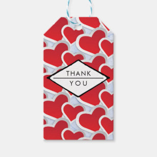 Étiquettes-cadeau 2 Coeurs rouges Répéter Motif mignon Merci