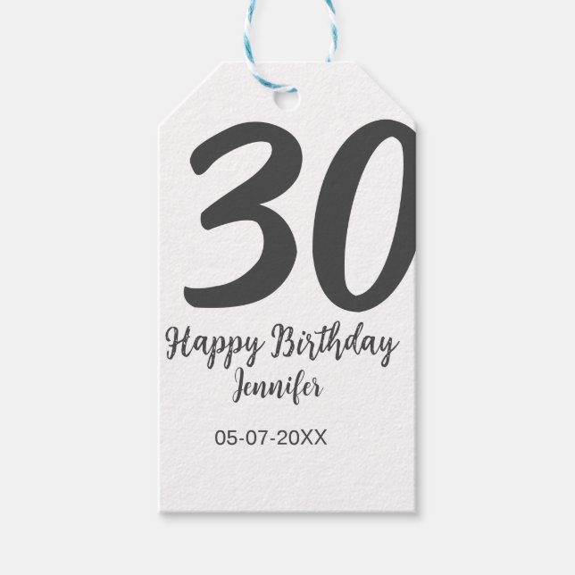 Étiquettes-cadeau 30e anniversaire ajouter nom date année noir modèl (Devant)