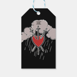 Étiquettes-cadeau 3 d'épées Love Heart Tarot Illustration Trois