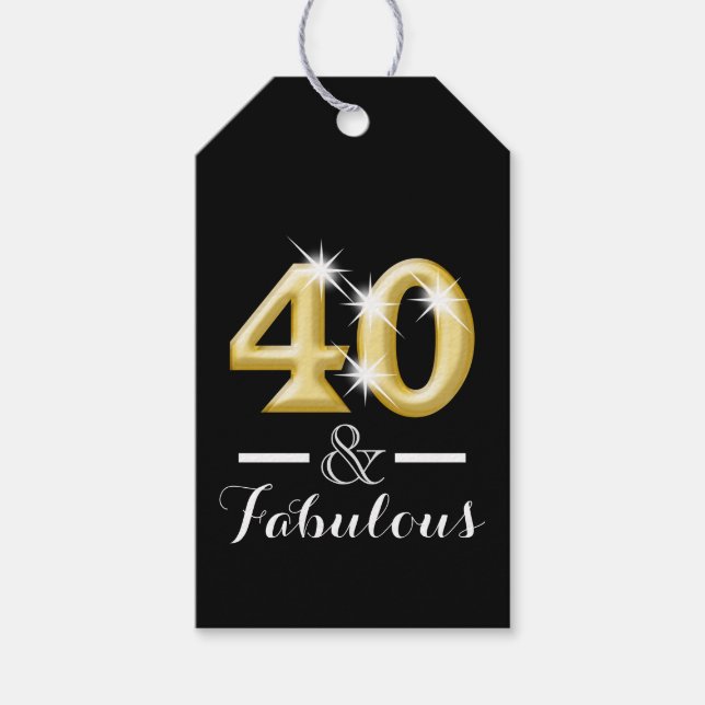 Étiquettes-cadeau 40 et fabuleux anniversaire d'or noir (Devant)