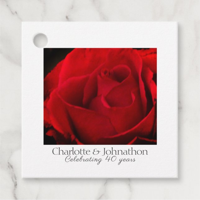 Étiquettes Cadeau 40e anniversaire du Mariage Ruby cadeau Rose rouge (Devant)