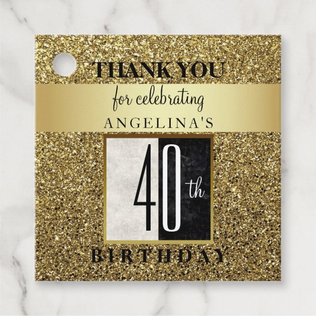 Étiquettes Cadeau 40e anniversaire Parties scintillant Merci or (Devant)