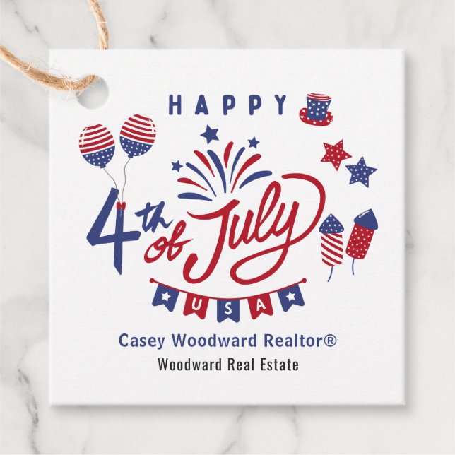 Étiquettes Cadeau 4 juillet Immobilier Merci Marketing de référence (Devant)