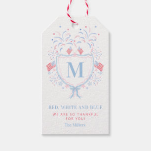 Étiquettes-cadeau 4 juillet Monogramme rouge, blanc et bleu