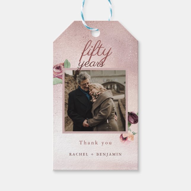 Étiquettes-cadeau 50 ans Mariage Anniversaire Rose Gold Parties scin (Devant)