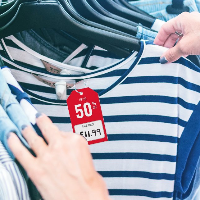 Étiquettes-cadeau 50 % de réduction sur le prix de vente rouge (50 Percent Off Red SALE Product Price Tag)