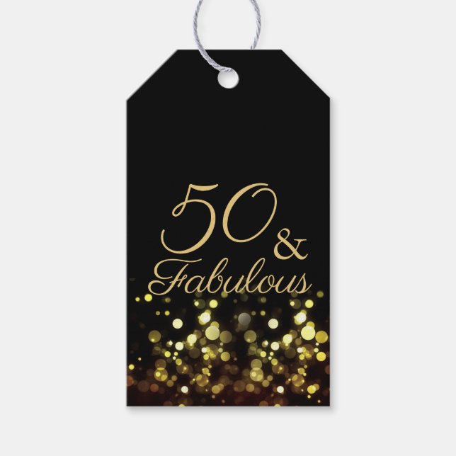 Étiquettes-cadeau 50 et Fabulous Black and Gold Birthday (Devant)