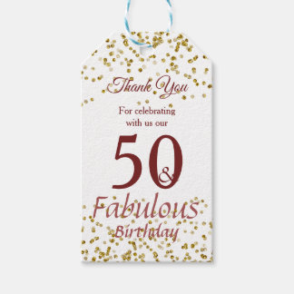 Étiquettes-cadeau 50 et Fabulous Gold et Bourgogne parkle