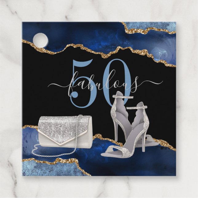 Étiquettes Cadeau 50 Fabuleux Marine Black Agate Gold Parties scinti (Devant)