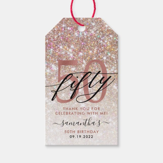 Étiquettes-cadeau 50e anniversaire Chic Parties scintillant Ombre Me (Devant)