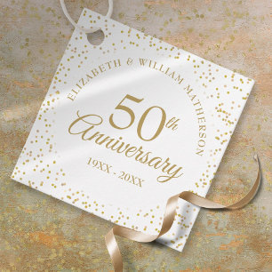 Étiquettes Cadeau 50e anniversaire de Mariage Gold Dust Confetti