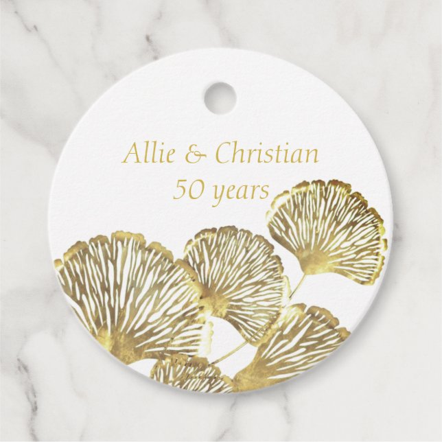 Étiquettes Cadeau 50e anniversaire de Mariage Tour Feuille d'or (Devant)