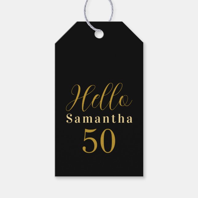 Étiquettes-cadeau 50e anniversaire Elégant Black Gold personnalisé (Devant)