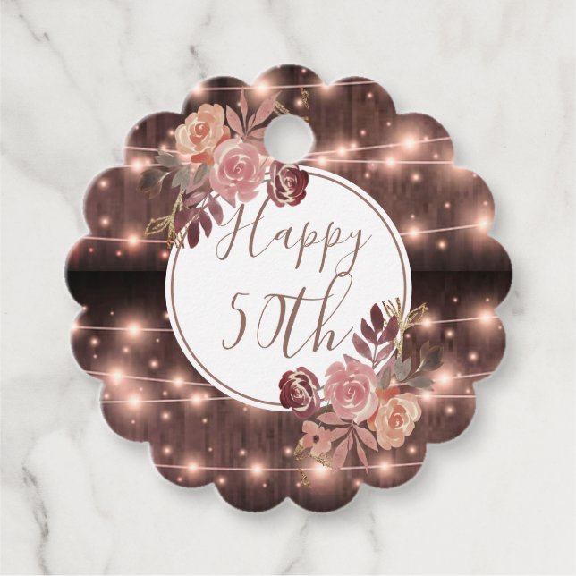 Étiquettes Cadeau 50e Anniversaire Luminaires à cordes rustiques bri (Devant)