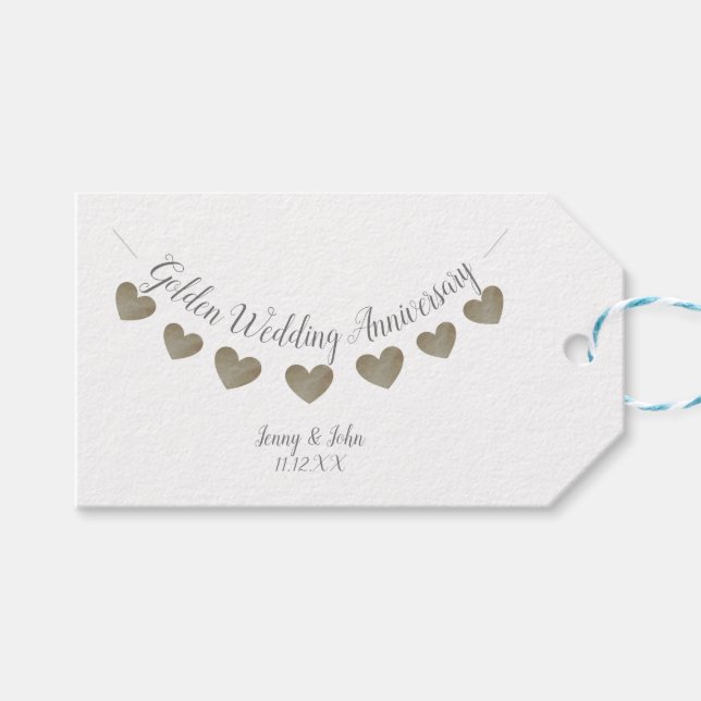 Étiquettes-cadeau 50e Anniversaire Mariage d'or blanc (Devant (Horizontal))