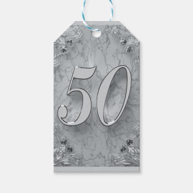Étiquettes-cadeau 50e anniversaire ou anniversaire Regal Marbre d'ar (Devant)