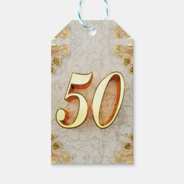Étiquettes-cadeau 50e anniversaire ou anniversaire Regal or et marbr (Devant)
