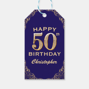 Étiquettes-cadeau 50e anniversaire Parties scintillant marine bleu e