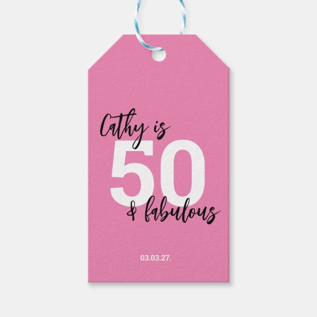 Étiquettes-cadeau 50e anniversaire rose (Devant)