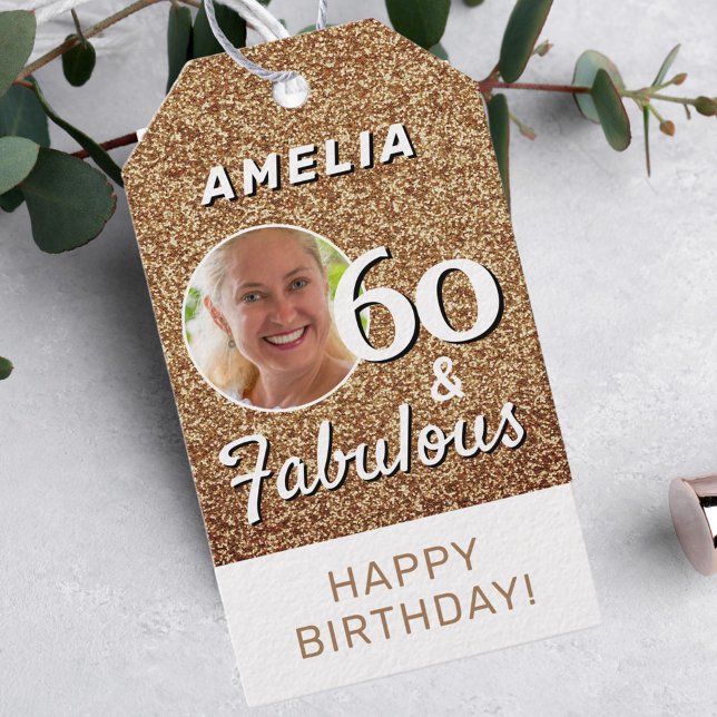 Étiquettes-cadeau 60 et Fabulous Gold Parties scintillant 60e annive (Créateur téléchargé)