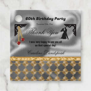 Étiquettes Cadeau 60e anniversaire Damask & Red Gems Merci