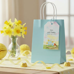 Étiquettes-cadeau 60e Anniversaire Robin avec Gâteau au Narcisse