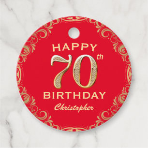 Étiquettes Cadeau 70e anniversaire Parties scintillant rouge et or