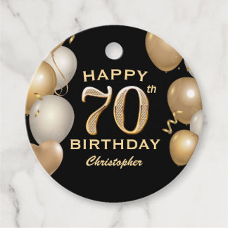 Étiquettes Cadeau 70e fête d'anniversaire Ballons noirs et or