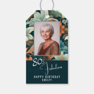 Étiquettes-cadeau 80 et fabuleux Motif Flower Photo Anniversaire