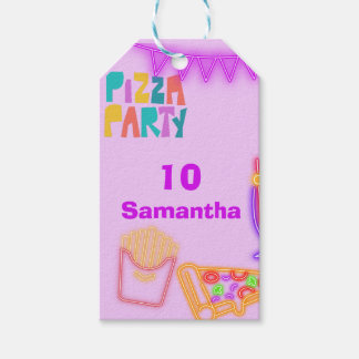 Étiquettes-cadeau 80s Pizza Party Gift Tags - Neon Arcade Style